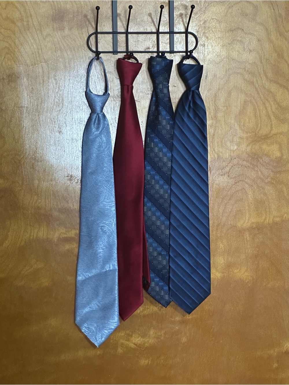 4 Men's Classic Pre-Tied Neck Tie Set - Baby Blue, Burgundy, Navy, Charcoal